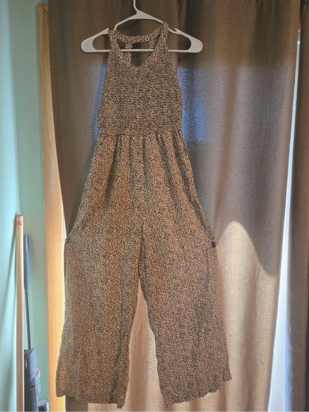 Jessica Simpson Beige and Black leopard Printed Smocked Jumpsuit